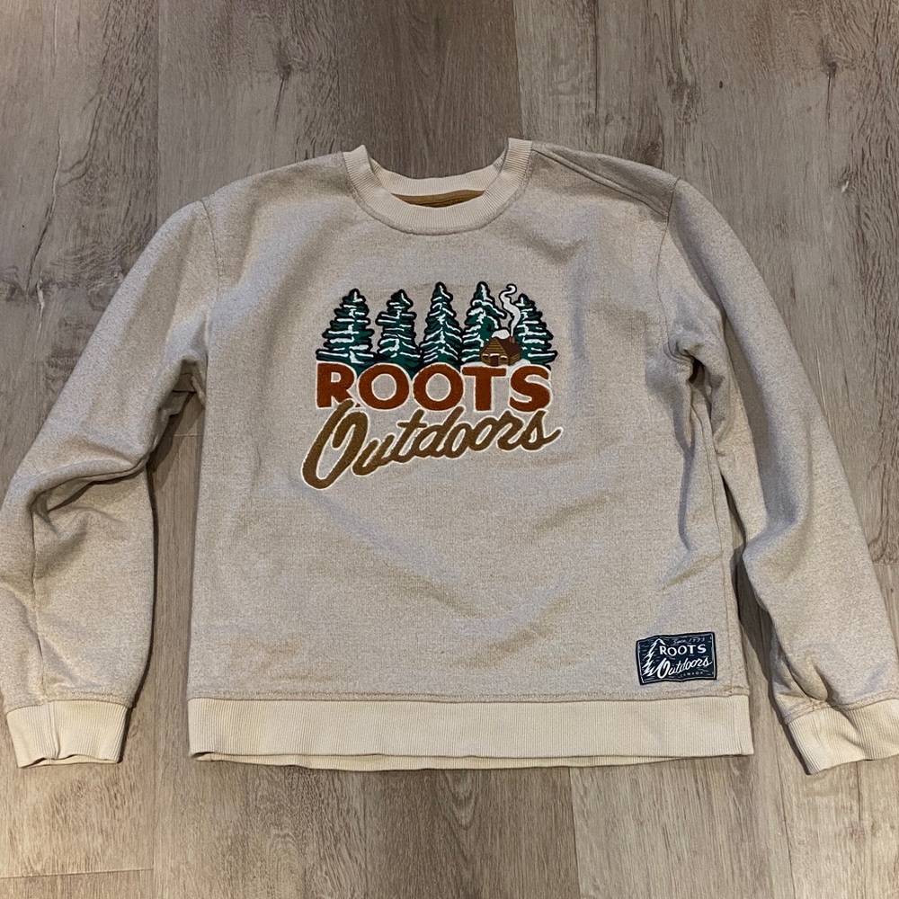 Roots Beige Crewneck Sweater with Tree Design